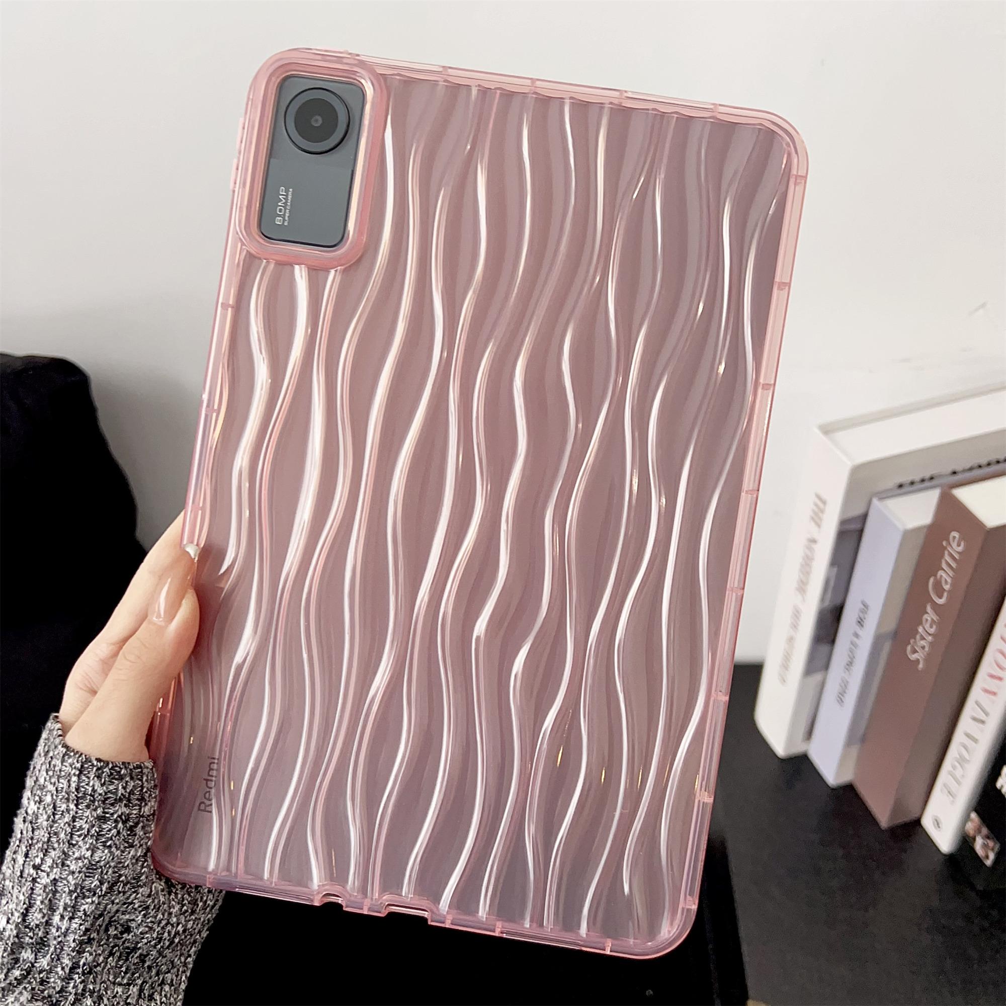 

For Xiaomi Redmi Pad SE Clear TPU Case 3D Wave Texture Tablet Cover Pink