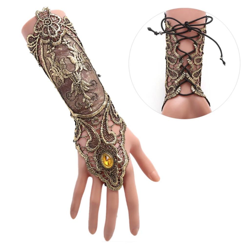 1pc Gothic Steampunk Lace Cuff Fingerless Gloves, Black Arm Warmer Bracelet, Fashion Sexy Halloween Costume Accessories