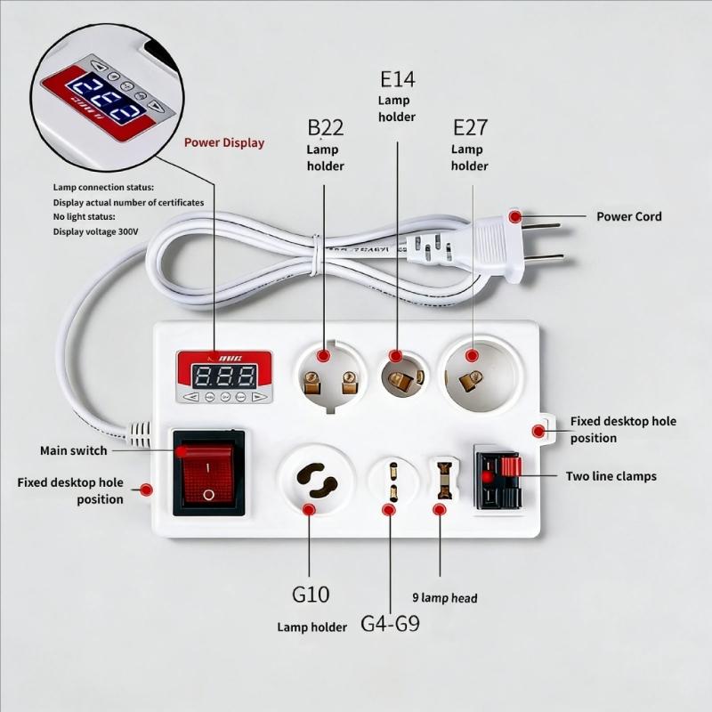 Multifunctional Electric Power Meter For LED Light Testing Voltage And Wattage Up To 600W With Various Socket Types