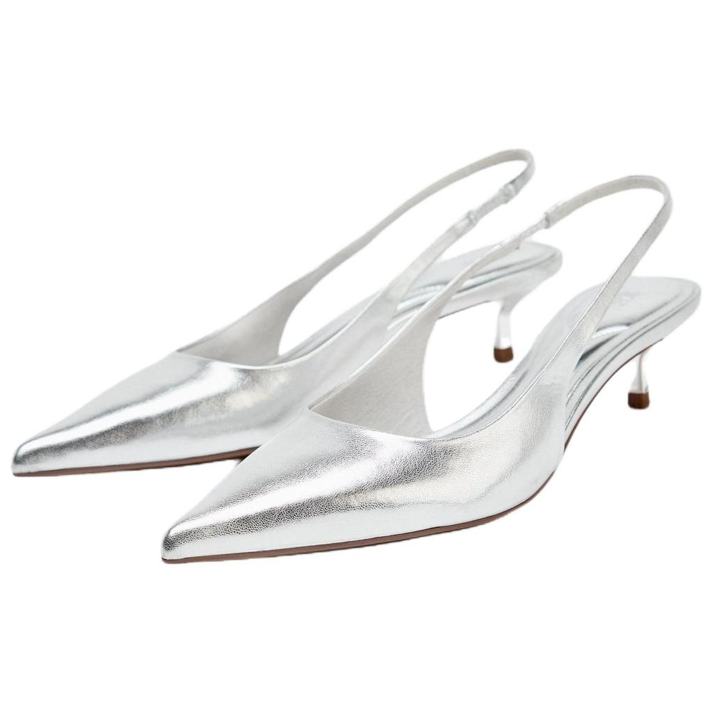 Zara Metallische Slingback-Pumps mit Kitten-Heel Silber Damen 2820510808