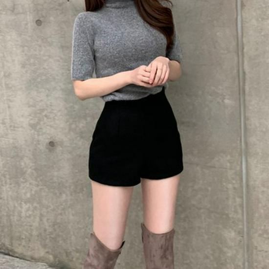 

Women s Black Elastic High-Waist Wool Blend Shorts - Versatile, Fashionable Autumn/Winter Hip-Wrapping Booty Leggings 2XL (131-140 jin)