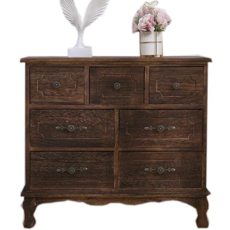 American Retro Country Solid Wood Storage Cabinet: Seven-Drawer Chest for Living Room or Bedroom.
