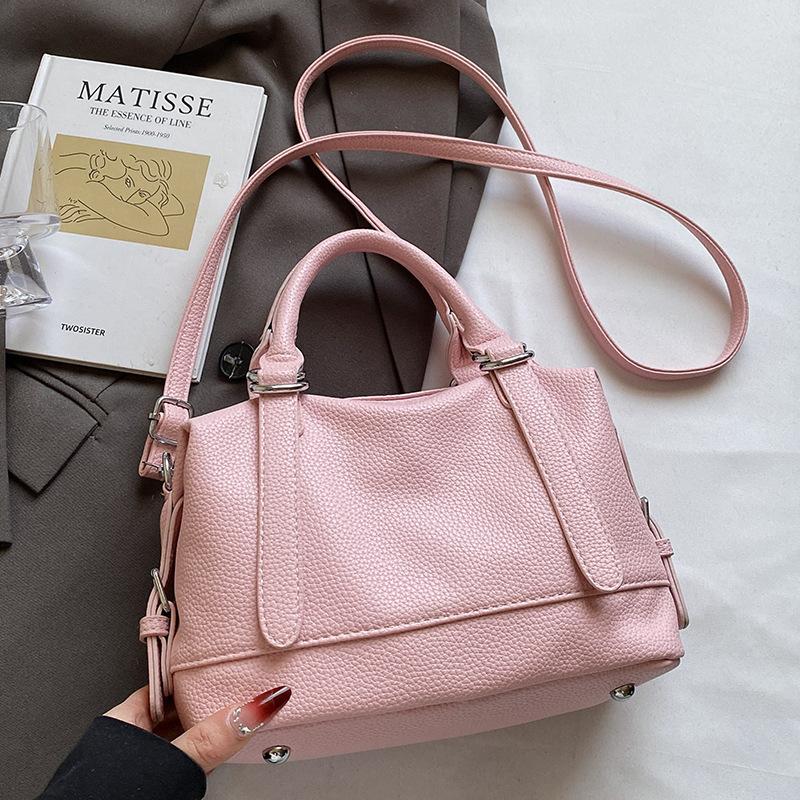 This year's popular Korean summer small fresh portable Boston bag casual versatile lychee pattern texture messenger women's bag