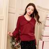 Sancai Plus Size Women's New Year Red Bow Lapel Knit Sweater