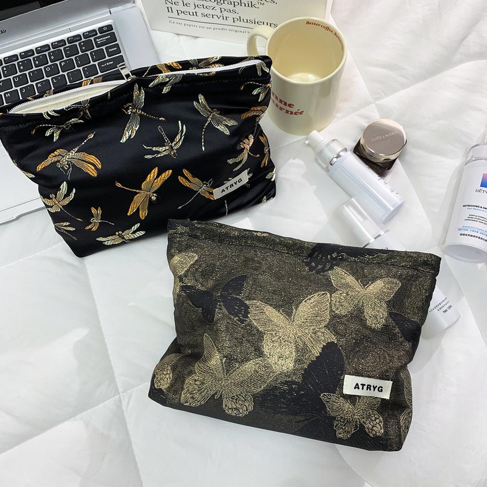 Gold Butterfly Cosmetic Bag: Large-Capacity, High-End Skincare Storage Handbag