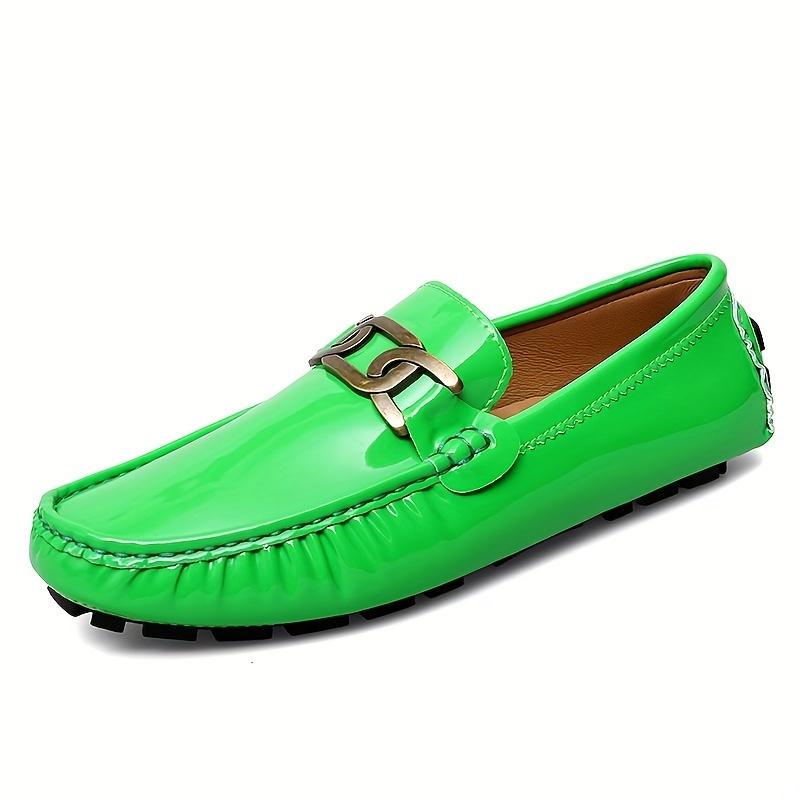 Chic Women's Flat Loafers with Metal Buckle - Patent Leather, Anti-Slip Sole for Casual Walks & Daily Wear Men's Boat Shoes