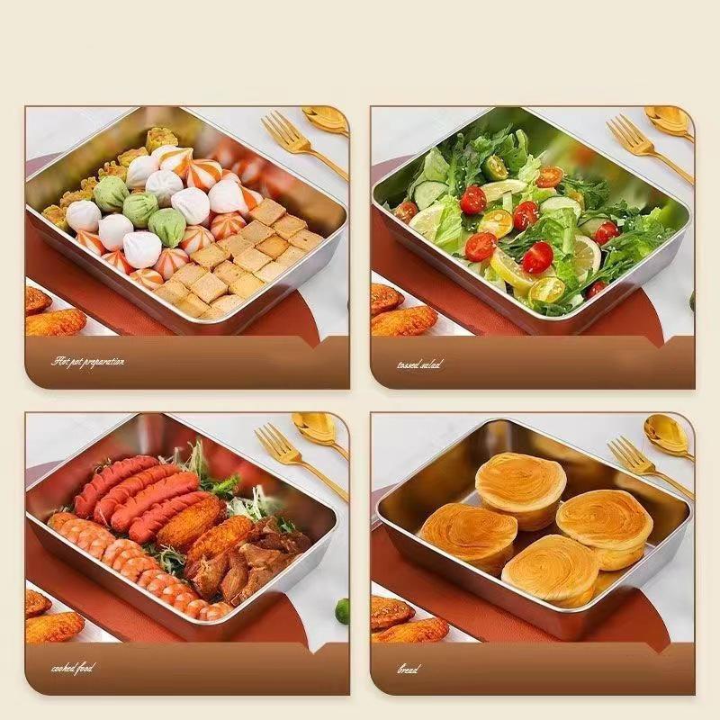 Plate Stainless Steel Food Container with Cover Thick Tray Large Capacity for Vegetables Fruits Fresh Meat Kitchen Organizer