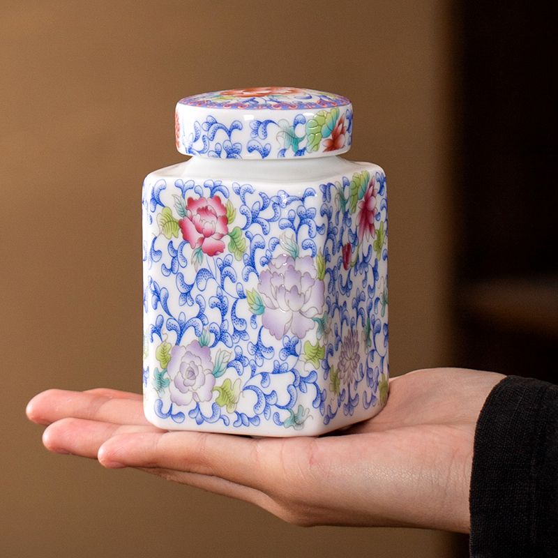 Chinese Ceramic Tea Canister Blue and White Porcelain Candy Box Household Coffee Beans Nuts Storage Jar Kitchen Food Container