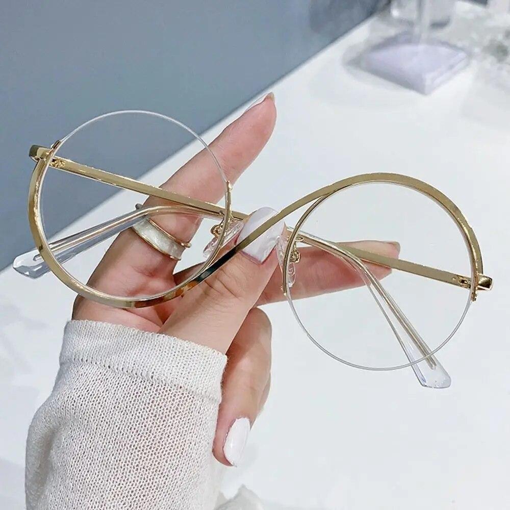 Clear Glasses Classic Half Frame Semi-Rimless Clear Lens Horn