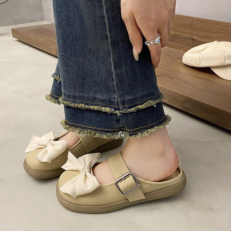 

Summer Sweet Bow Women Flat Shoes Buckle Women Mule Sandals New Flat Shoes College Style Women Shoes Slide Womens Shoes 35 хаки