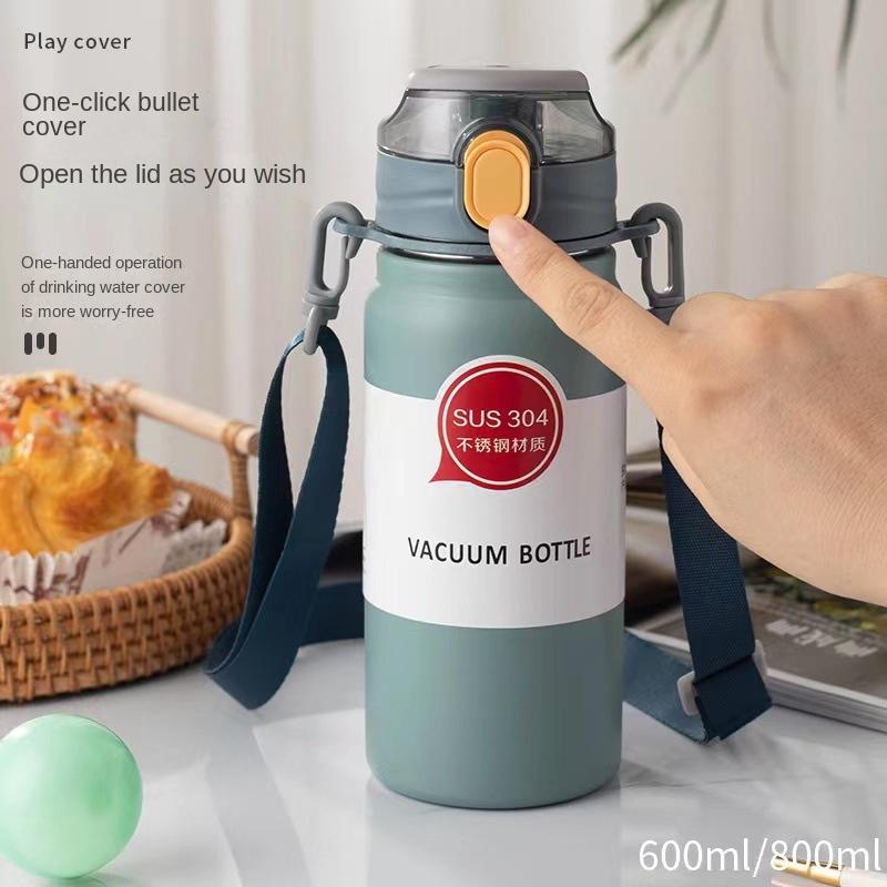 Latest 304 Stainless Steel Vacuum Cup Spacious Bounce Direct Drink Straw Lightweight Strap Outdoor Use Athletic Cup