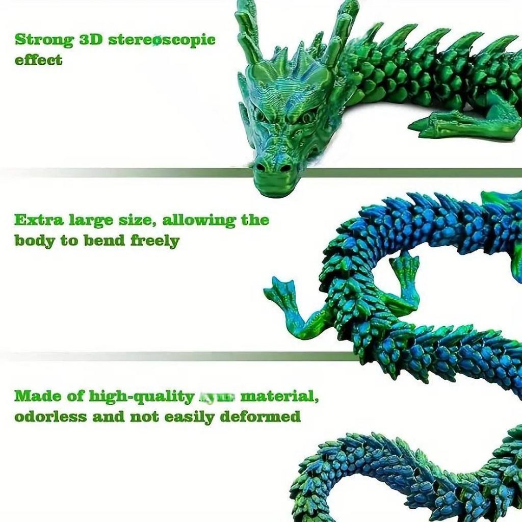 1pc Exquisite 3D Printed Chinese Dragon Ornament - Flexible Joints for Customizable Poses - Unique Anime-Inspired Collectible