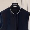 Women's Round Neck One-Button Mid-Length Suit Vest
