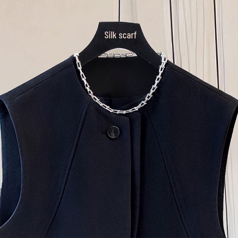 Women's Round Neck One-Button Mid-Length Suit Vest