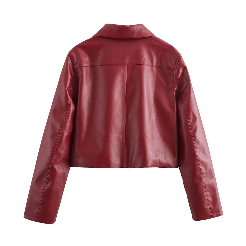 Autumn new women's clothing, European and American style French design sense fashionable versatile short cuff split leather jacket