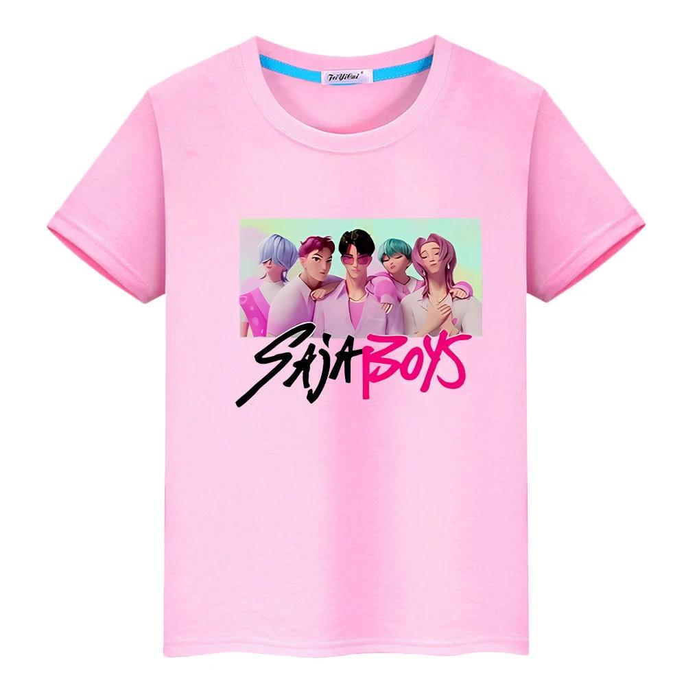 T Shirt for Kids Boy 10year Kawaii Saja Boys Print 100%Cotton Tees Anime Short Kpop Demon Hunters Cute Tops Girls Clothes Y2k