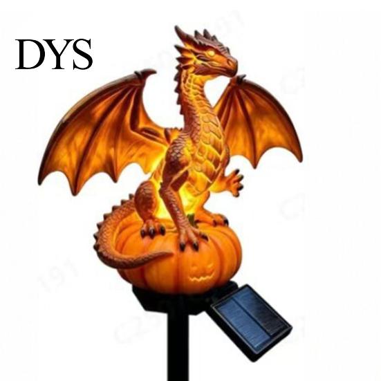 Solar Powered Outdoor Lights Gothic Garden Resin Dragon Statue Ground Stake, Figurine, Fantasy Decorative Lawn Accents for Halloween Statues