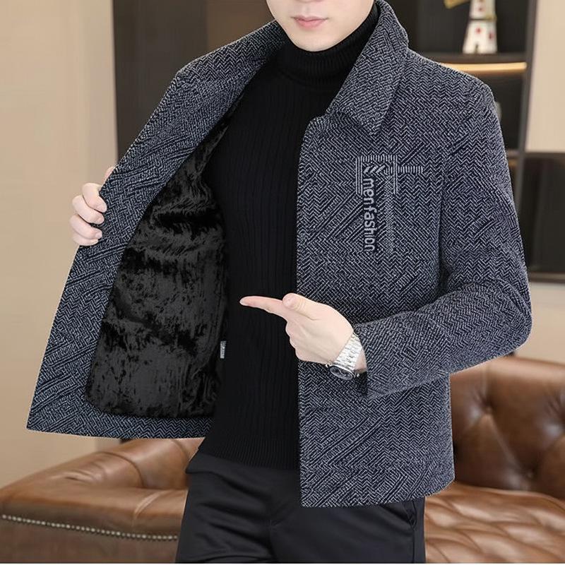 Vielseitige Herren-Wolljacke mit Revers – Mit Samt gefüttert, dick für Frühling & Herbst