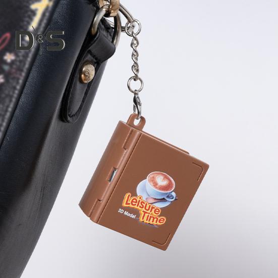 Mini 3D Folding Book Keychain Popping Miniature World Hanging Decoration Tiny Coffee Shop Great Wall Castle Foldable Book Keyring Pendant