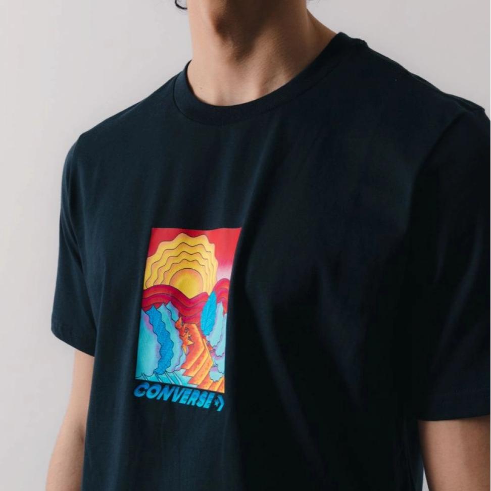 Converse T Shirts Men's Black Crew Neck Moderate Straight Fit 10024590-A02