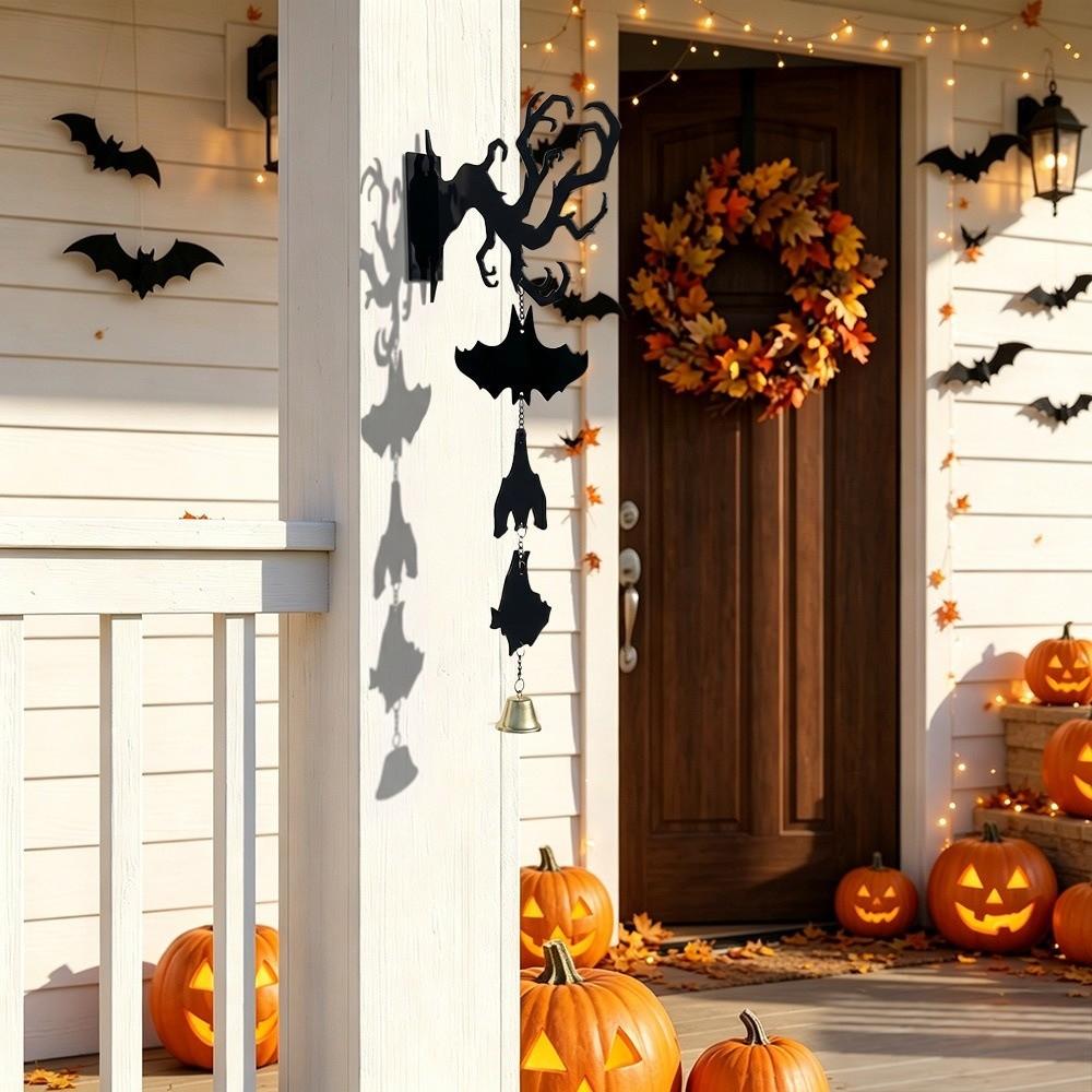 with Bell Inverted Branch Bat Wind Chime Spooky Hanging Door Bell Halloween Wind Chime Garden