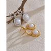 Yhpup Trending Simulated Pearls Round Drop Dangle Earrings for Women Korean Style Stainless Steel Charm Jewelry Prevent Allergy