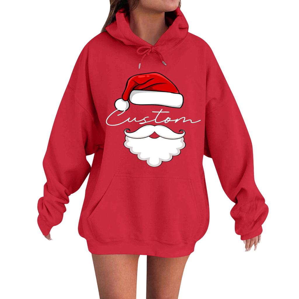 Women's Casual Comfortable Long-Sleeved Christmas Letter-Printed Warm Hooded Crew-Neck Sweatshirt