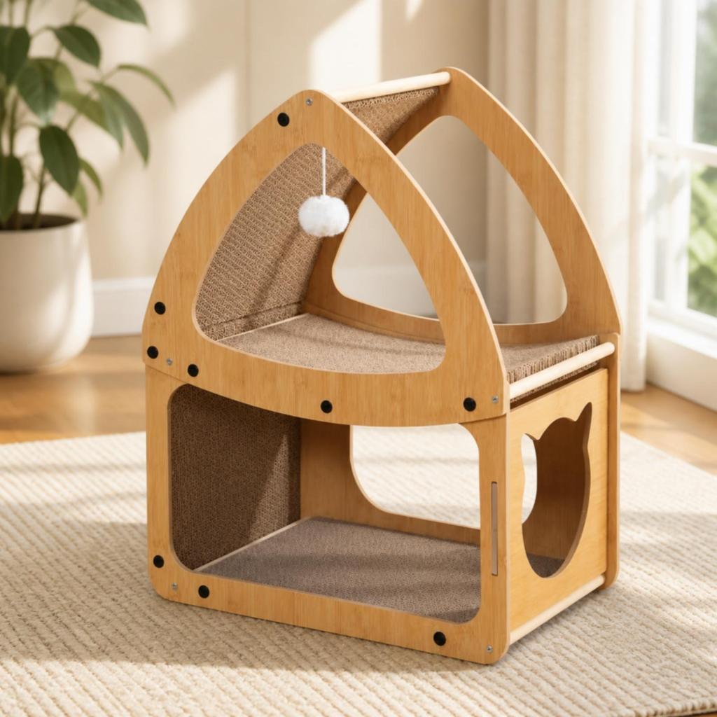 Cat Scratcher House Snug Pet Furniture Comfortable for Living Room, Indoor Cats