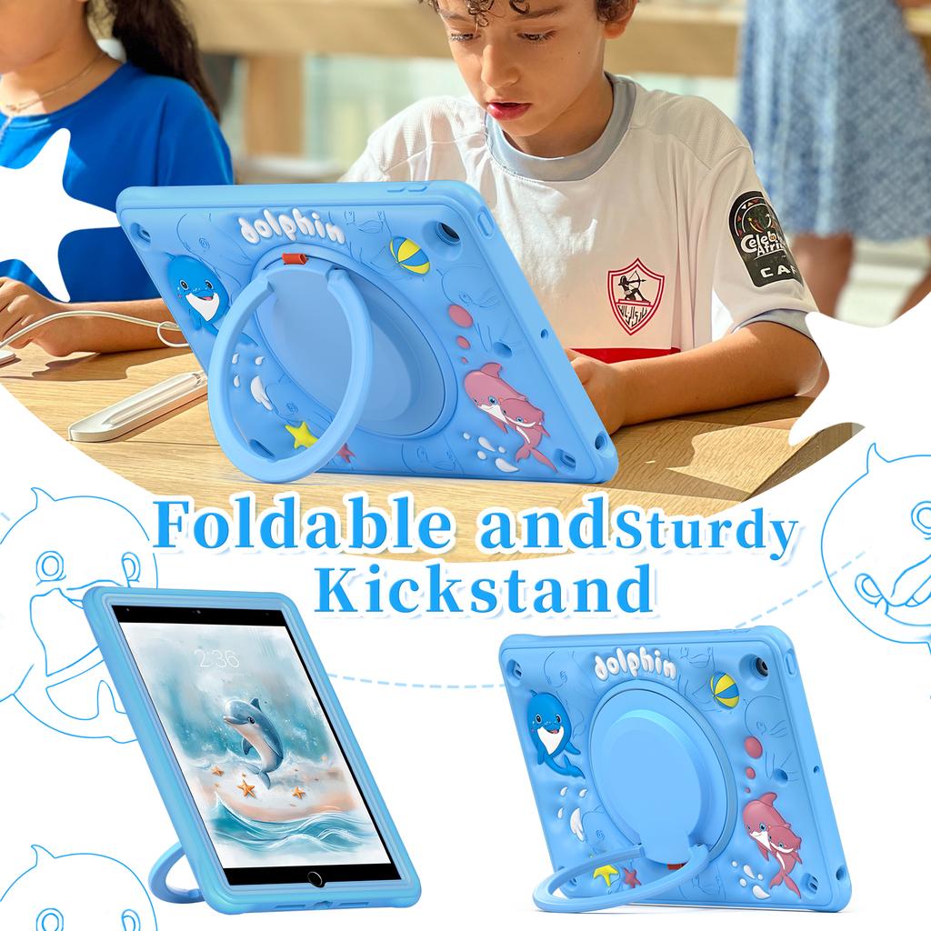 Handle Grip Case for IPad 10.2 2019 2020 2021 7th 8th 9th Generation 360 Rotating Stand Heavy Duty Cover Kids Cute Cartoon Funda