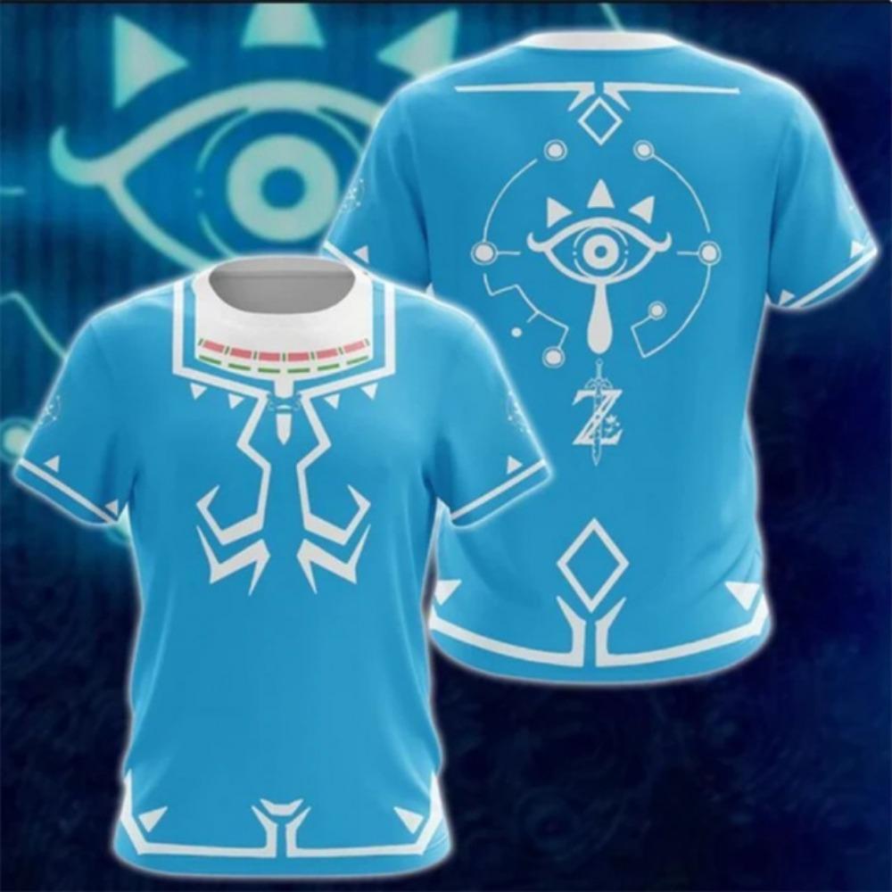 

Zelda Cosplay Летняя мужская этническая футболка с дышащими элементами, удобная и сетчатая, мужская уличная футболка с круглым вырезом и короткими рукавами S