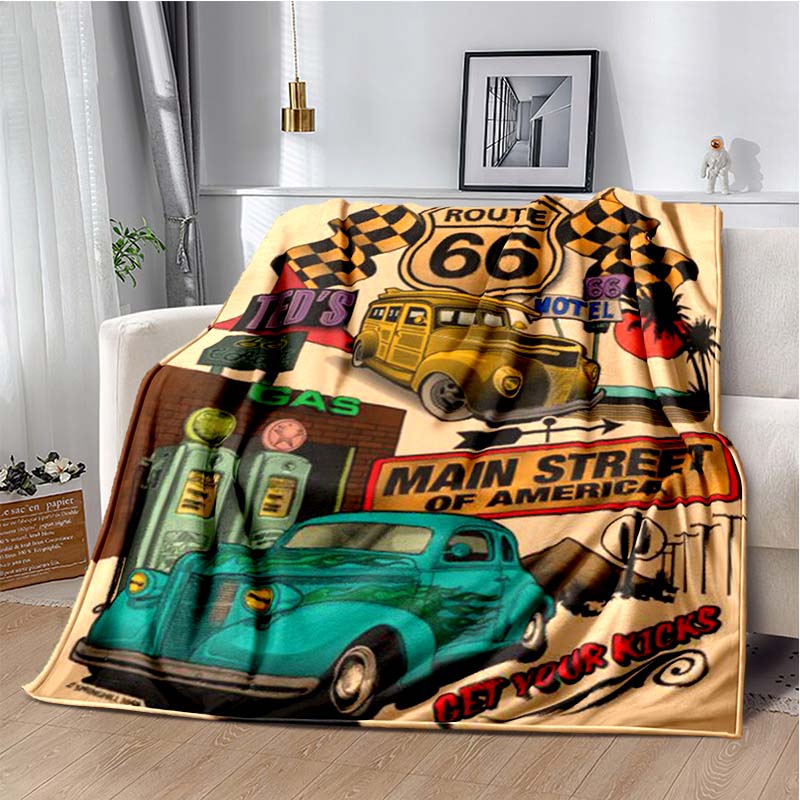 HD Vintage Route 66 Americká Historická Mateřská Silnice Tištěnádeka Domácí Extra Velká Měkká Potah na Rozkládací Pohovku Cestovnídeka Dárek