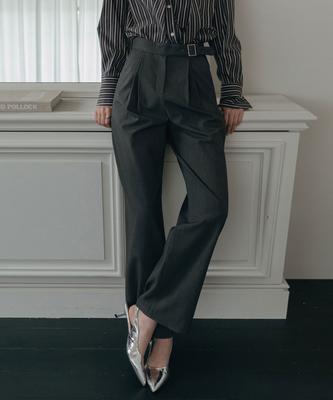 Illoje Double Tuck Wide Belted Slacks (Charcoal)
