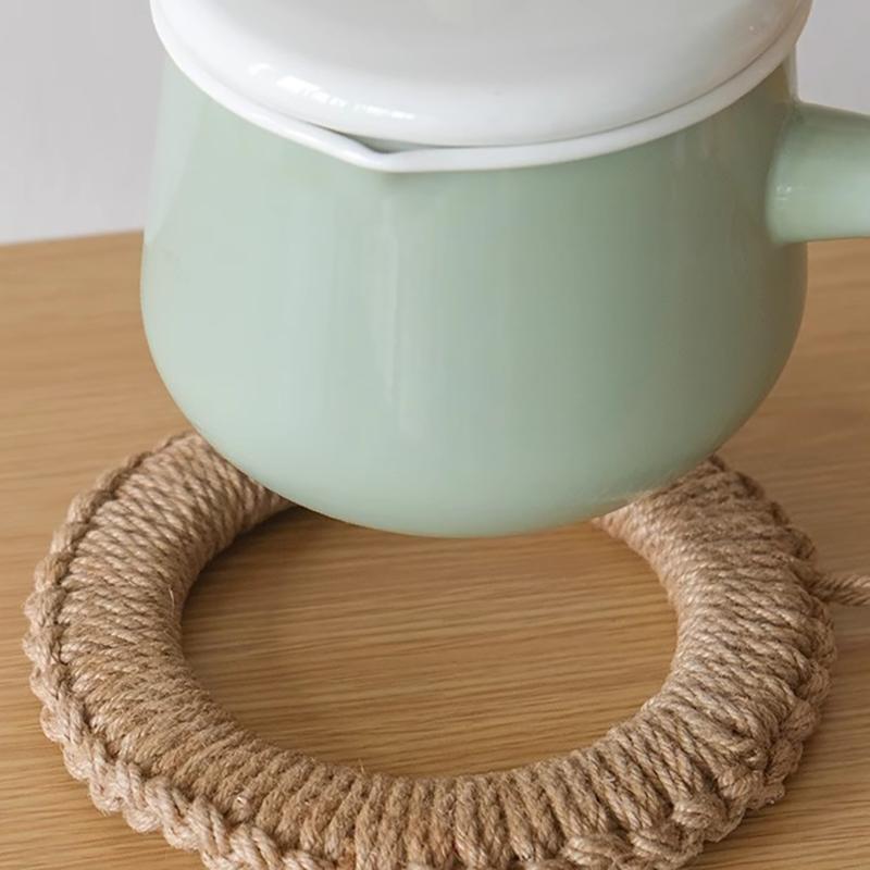 WTEMPO 1PC Handwoven Anti Scald Insulation Placemat Heat Resistant Pot Mat Household Hanging Handmade Tableware Pat