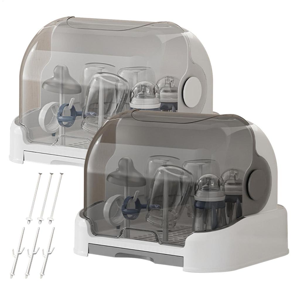 Baby bottle drying rack with lid & removable drain tray dustproof baby bottle storage rack comes with 6 drain supports supplies