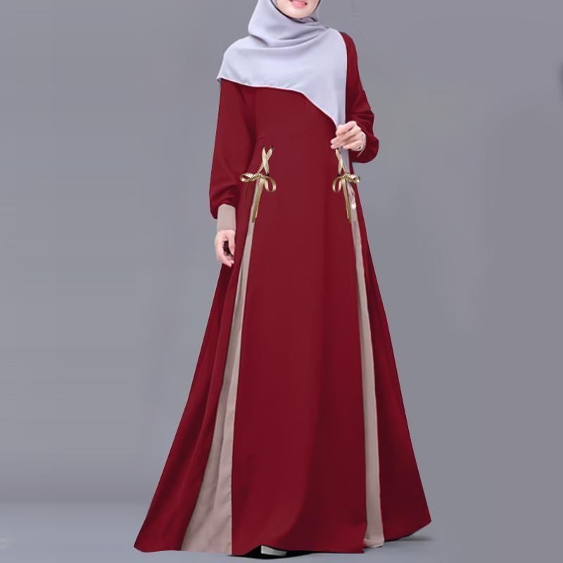 ZANZEA Women Casual Patchwork Loose Long Sleeve Muslim Dress