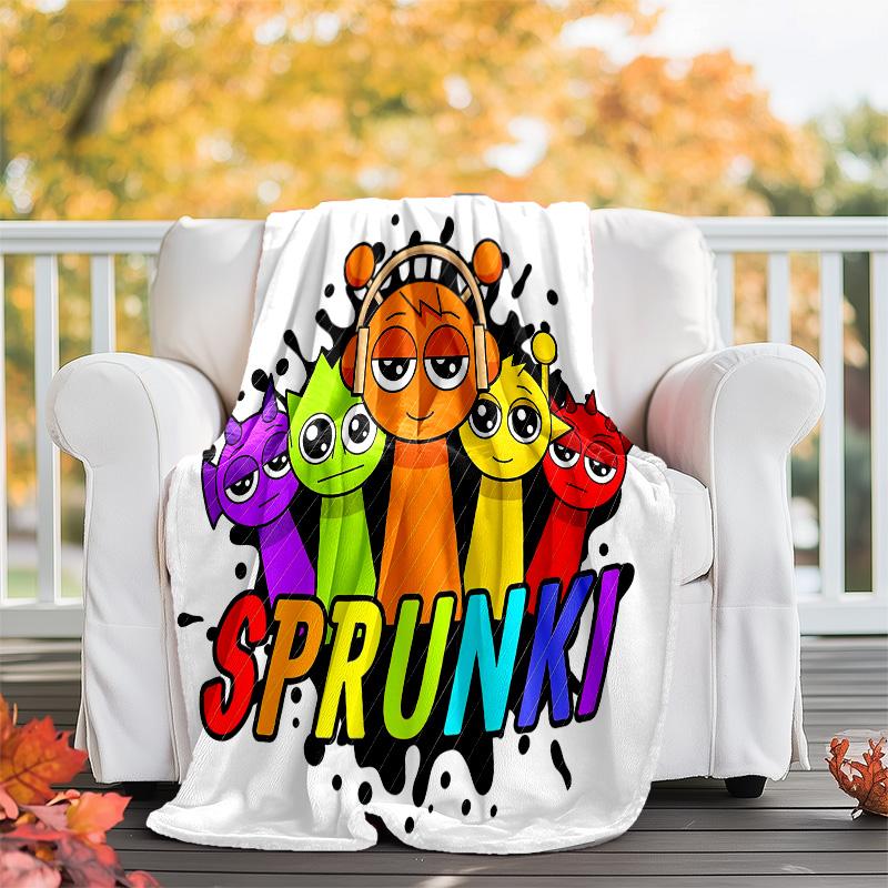 1pc SPRUNKI2 Theme Blanket - Digital Print, Polyester, Cozy for All Seasons, Perfect for Outdoor, Camping, and Travel
