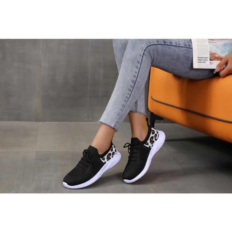 

Women Casual Sneakers Flying Woven Leopard Lace-up Sneakers Women Shoes 36 чорний