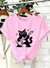 Rock Cat T-Shirts,Grunge Punk Tee Aesthetic,Abstract Guitar Women's Tee Shirts,Music Lover Gift,Quirky Animal Graphic T-Shirts