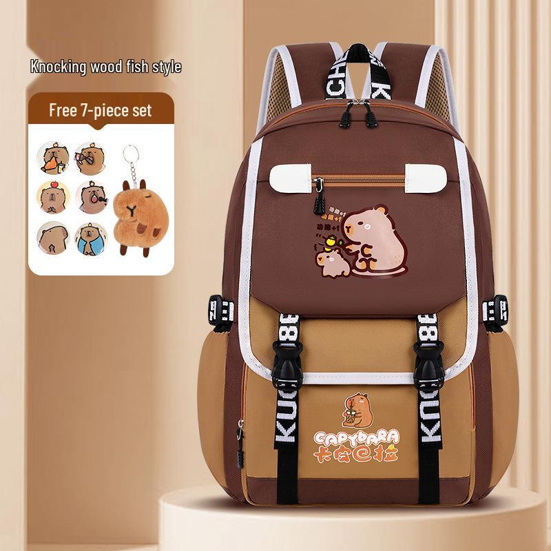 Ryggsäck med stor kapacitet och vattentät kapybara för barn - Lättviktig, ryggskyddande skolväska