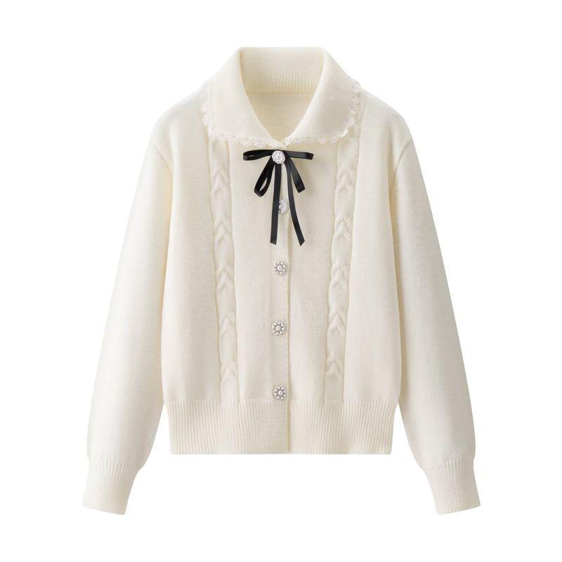 Za New Fall Women's Clothing 2025 Preppy Style Fashion Sweet Bows Long Sleeves Knitting Cardigan Sweater