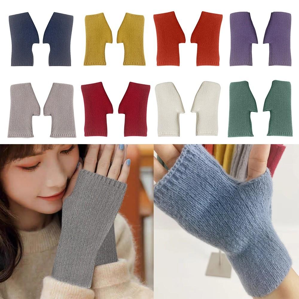 Exposed Finger Half Mittens Wool Blend Knitted Gloves Protable Fingerless Gloves Autumn Winter