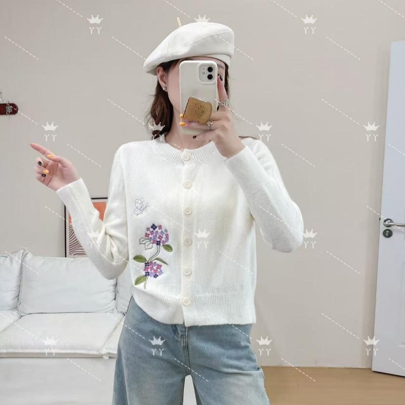 Autumn and Winter New Round Neck Embroidered Single-breasted Retro Simple and Versatile Loose and Thin Knitted Cardigan Women's Sweater Jacket