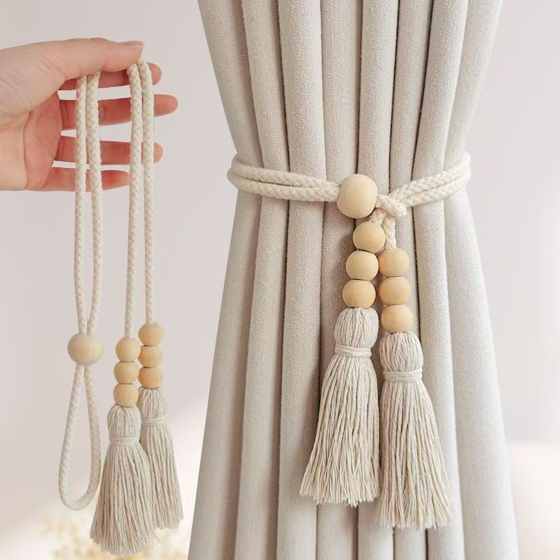 2PCS Minimalist Light Luxury Curtain Tiebacks, Tassel Woven Rope Buckle for Home Decor, Adjustable Drapes Holder