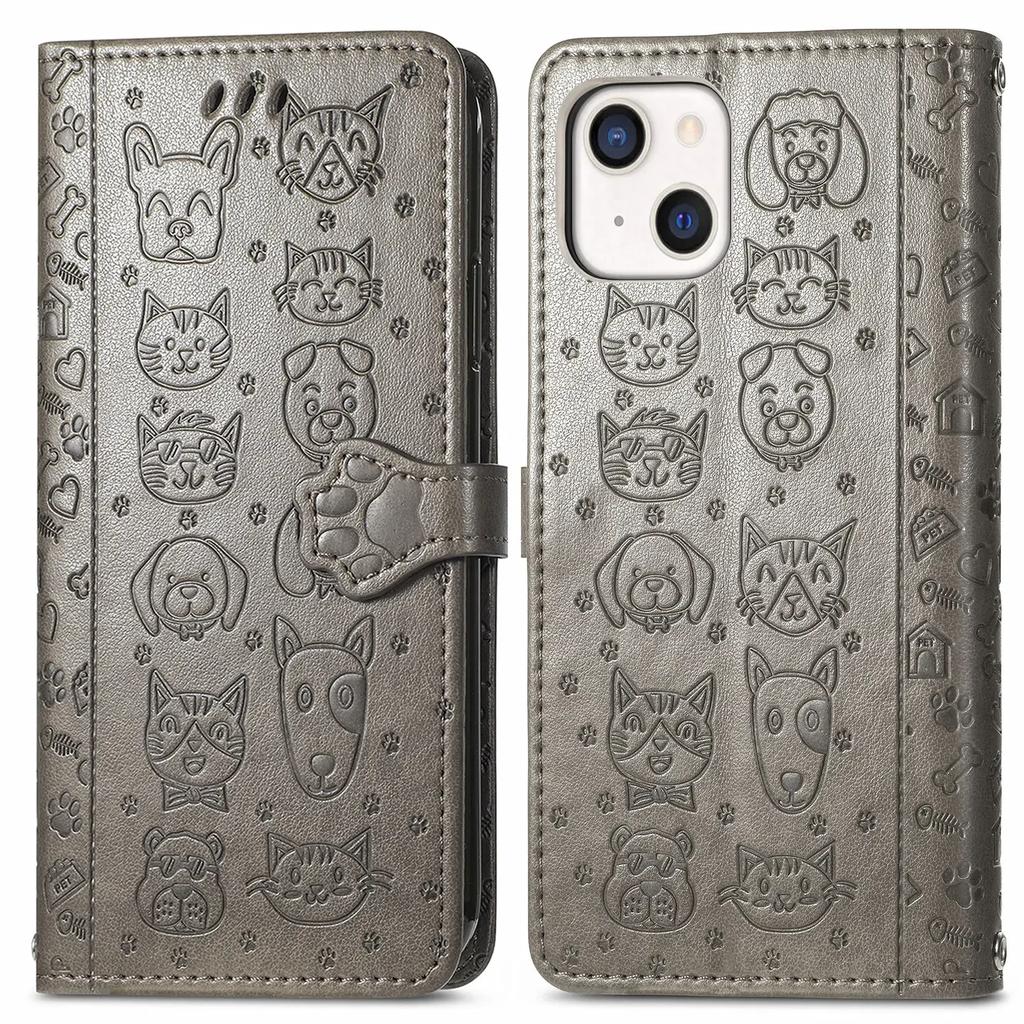 Luxury Leather Cat Dog Case For iPhone 16 15 14 13 12 11 Pro X XR XS MAX 8 7 Plus Flip Cute Phone Cover Card Slots Wallet Coque
