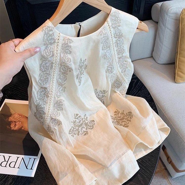 Women s Retro Floral Embroidered Sleeveless Vest – Chinese Style Round Neck Summer Top 3XL 145-160 lbs