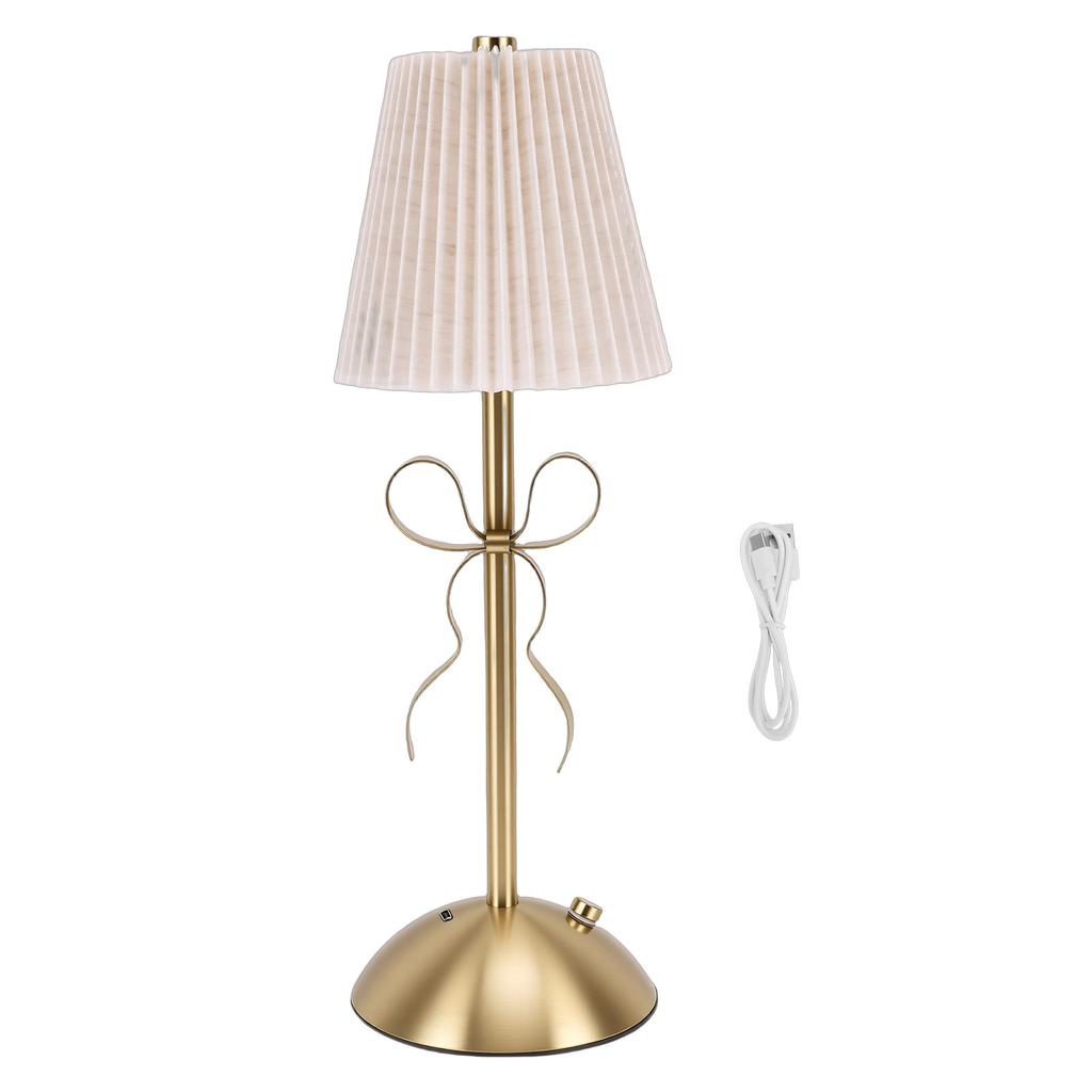 Fabric Bow Lamp Cordless Modern LED Bowknot Table Cute Nightlight Rechargeable for Bedroom