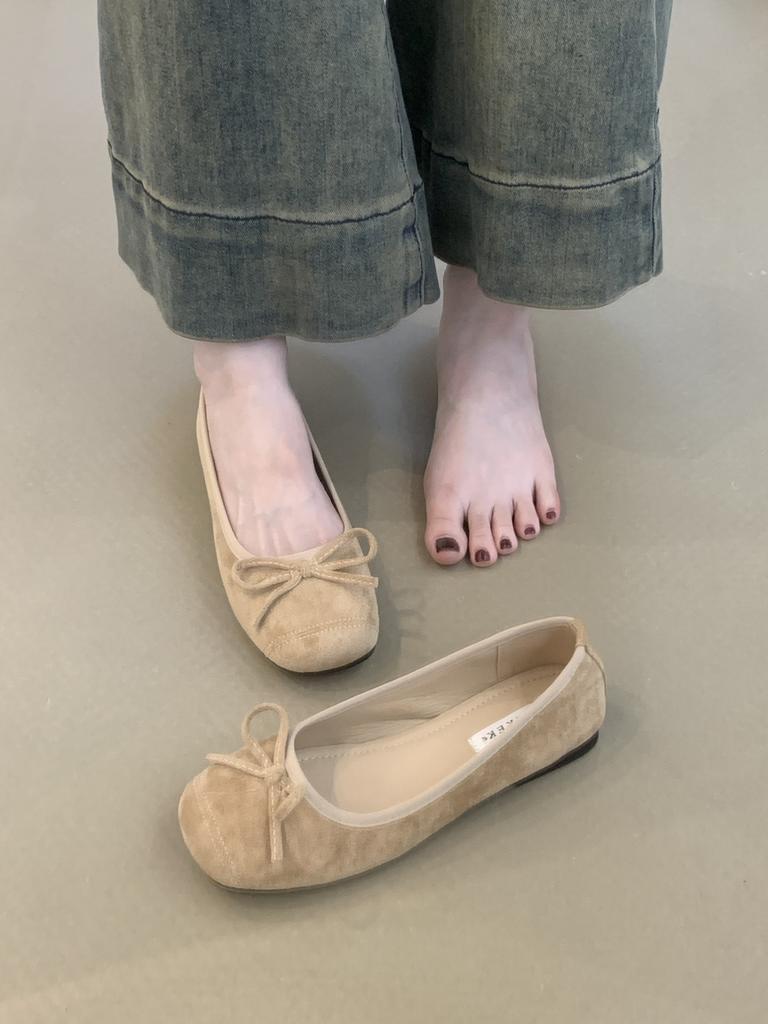 MUKEKe inner height increase soft leather soft sole girls Korean version single shoes women 2025 not tired feet square head shallow mouth flat bottom