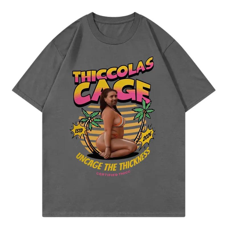 Thiccolas Cage Funny Meme Tshirt Men Women Clothing Fashion Y2k Oversized Tshirts Summer Casual Cotton Short Sleeve T Shirts