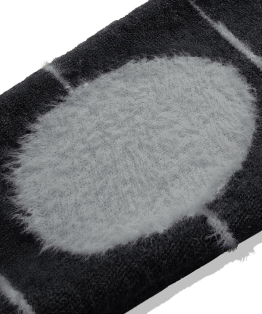 TRILLION Washable Wool Hairy Stripe Hooded Zip-Up Knit_Black