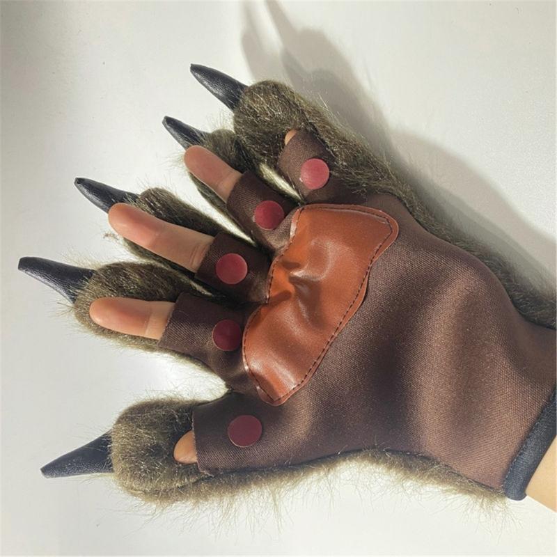 Cosplay Costume Werewolf Claw Gloves for Women Plush Beast Claw Gloves Halloween Party Anime Props RolePlay Hand Warmers